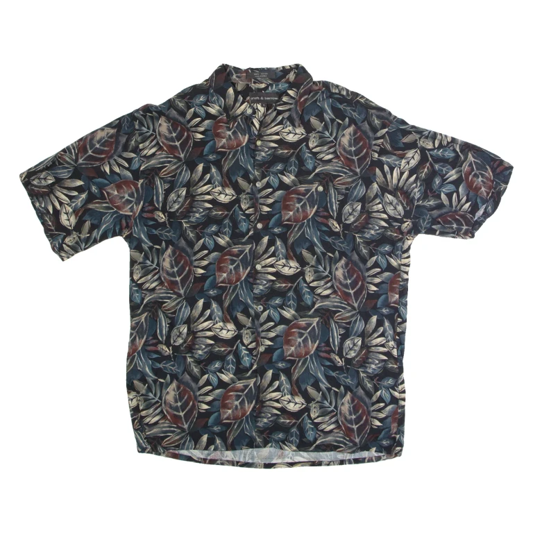 CROFT & BARROW Mens Hawaiian Shirt Black 90s Floral XL