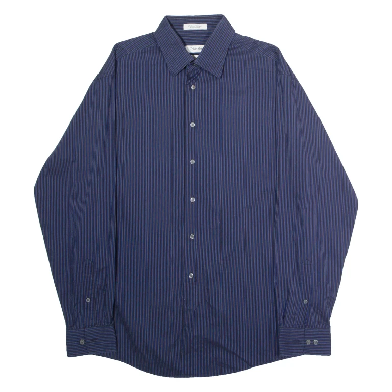 CALVIN KLEIN Slim Fit Mens Shirt Blue Striped Long Sleeve L