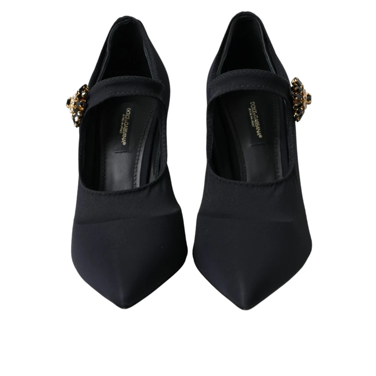 Dolce & Gabbana Black Mary Jane Jersey Crystal Pumps Shoes Nylon Elastane - Women