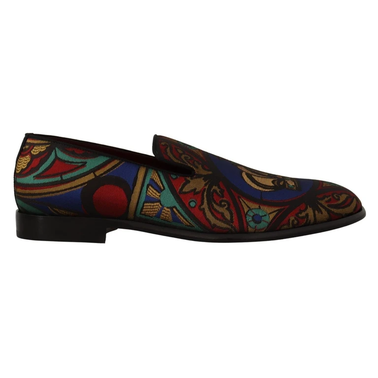 Dolce & Gabbana Multicolor Jacquard Crown Slippers Loafers Shoes - Men