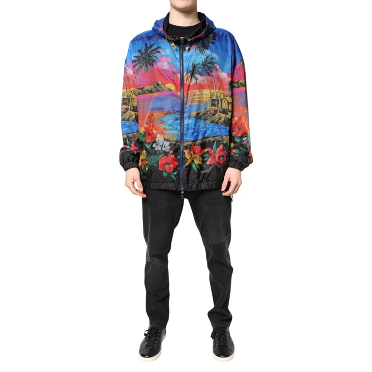 Dolce & Gabbana Multicolor Print Hooded Windbreaker Jacket Polyester Clothing - Men
