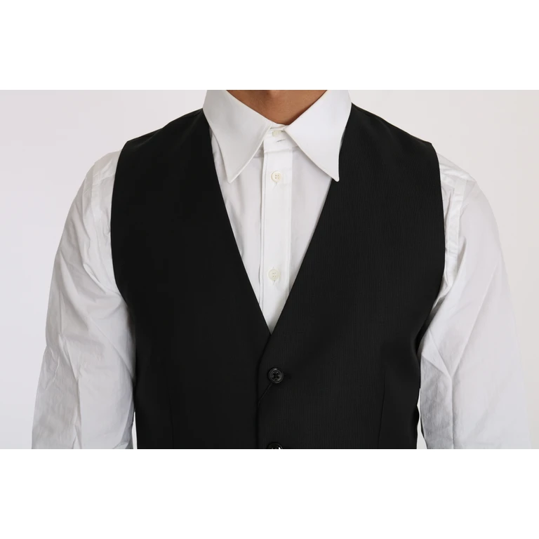 Dolce & Gabbana Black Solid Wool Silk Waistcoat Vest Clothing - Men