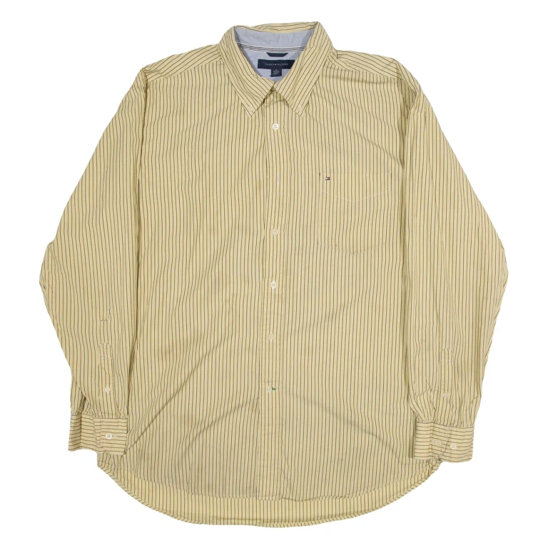 TOMMY HILFIGER Mens Shirt Yellow Striped Long Sleeve XL