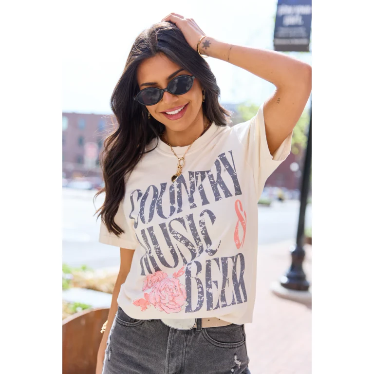 Country Music & Beer Ivory Graphic Tee