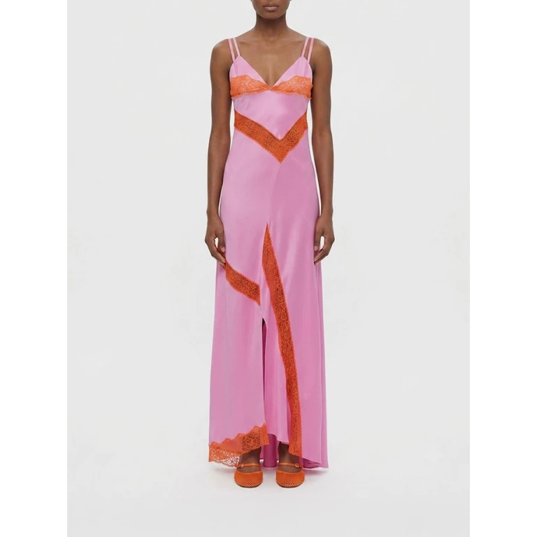 MSGM Long Satin Slip Dress with Lace Inserts and Front Slit (4041MDA1326710312)