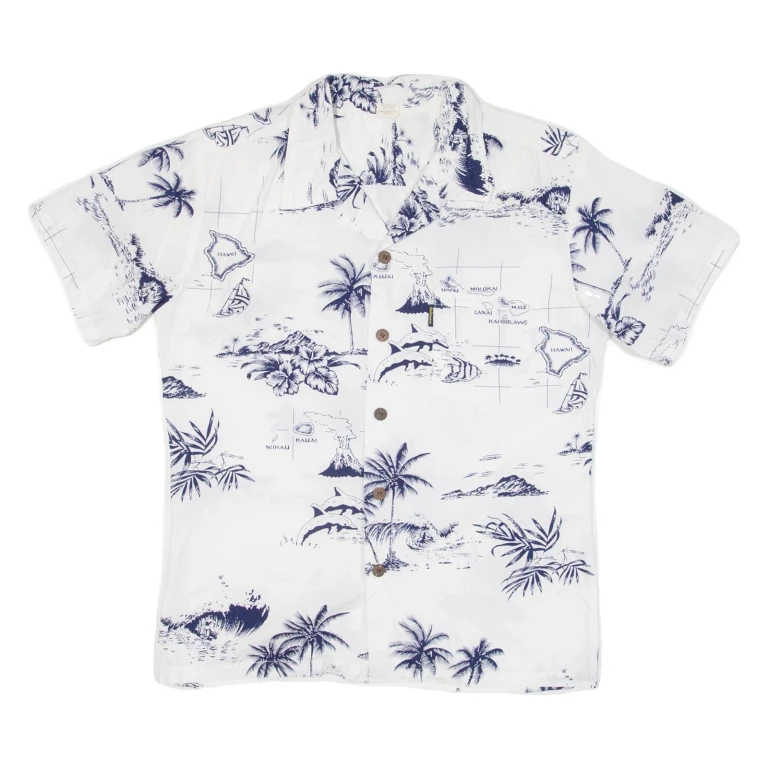 Mens Hawaiian Shirt White Floral S