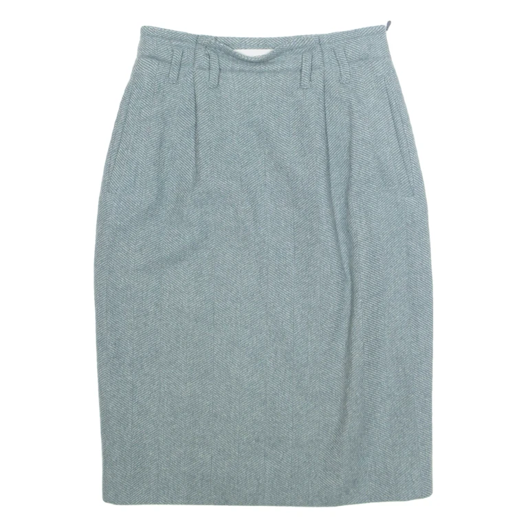 STRENESSE Pocketed Womens Pencil Skirt Blue Knee Length Wool Chevron XS