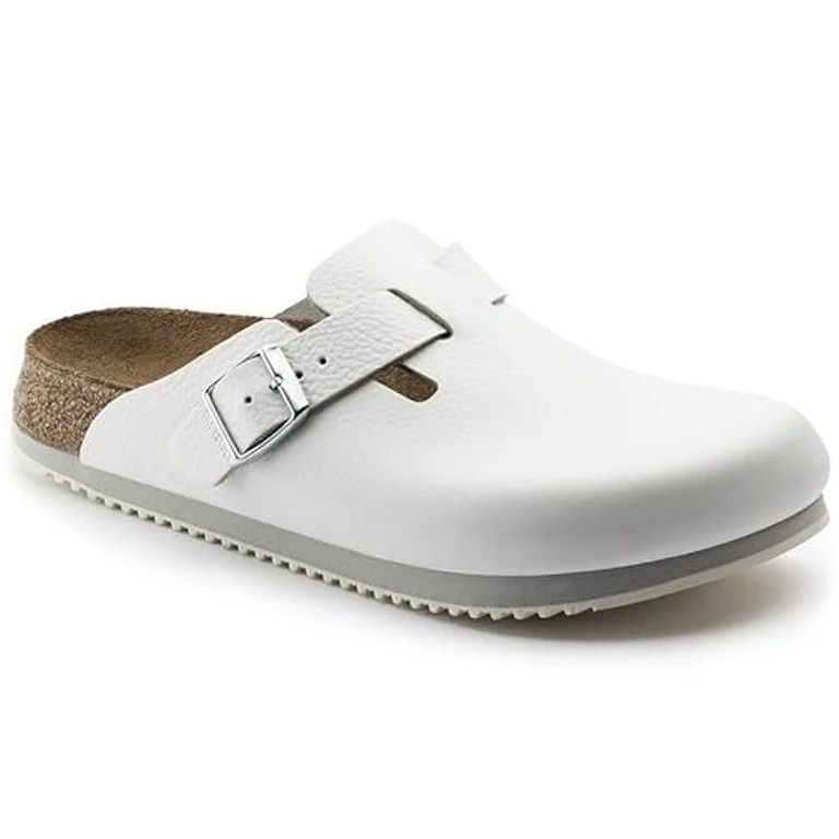 Boston Super Grip Natural Leather White Clogs