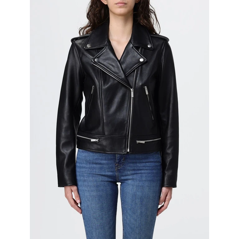 Leather Biker Jacket with Asymmetrical Zip and Shoulder Epaulettes (261TP201000006)
