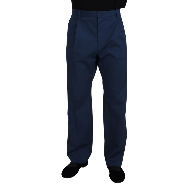 Blue Cotton Straight Fit Pants Elastane - Men
