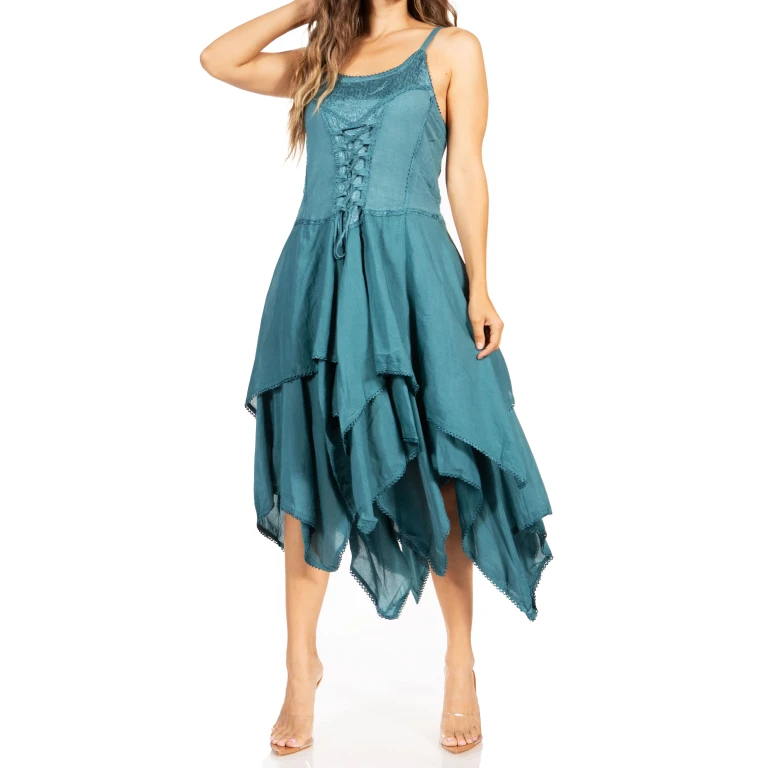Sakkas Lady Mary Jacquard Corset Style Bodice Lightweight Handkerchief Hem Dress