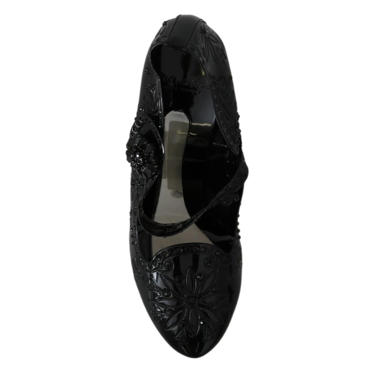 Dolce & Gabbana Black Floral Crystal Cinderella Heels Shoes Pvc - Women