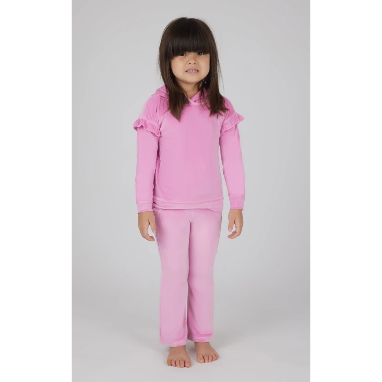 Toddler Girls 2 PC Velour Ruffle Hoodie and Flare Leg Pant Set