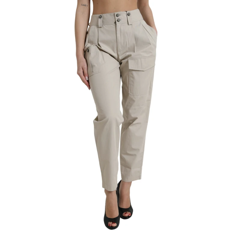 Dolce & Gabbana Beige Cotton High Waist Tapered Pants - Women