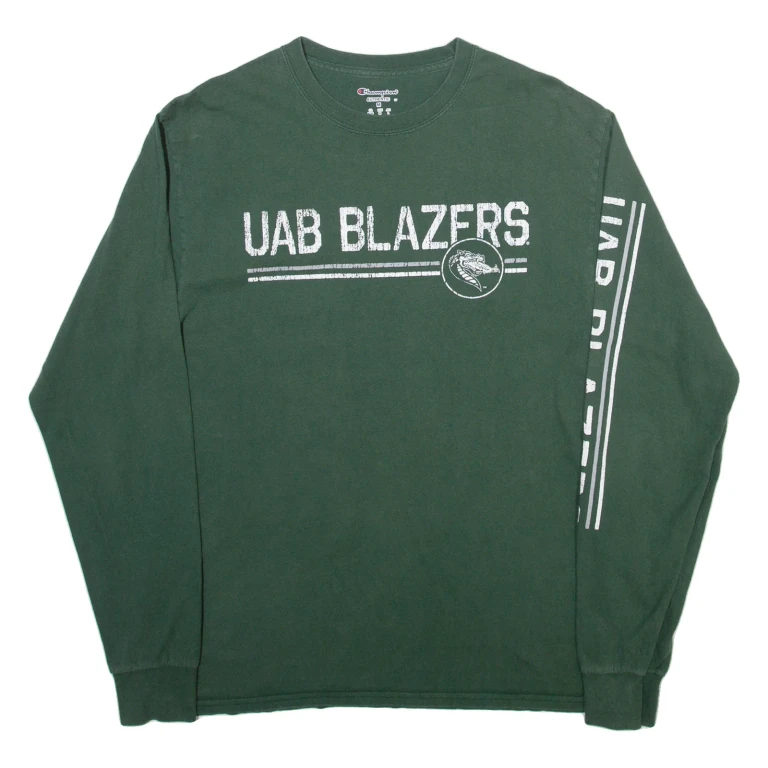 CHAMPION Mens T-Shirt Green Long Sleeve M