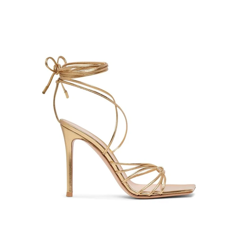 Gold Calfskin Stiletto Heel Sandals - Women