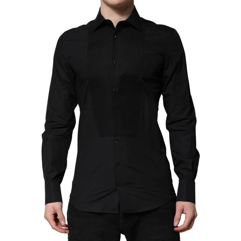 Dolce & Gabbana Black Gold Long Sleeves Dress Formal Shirt Cotton - Men