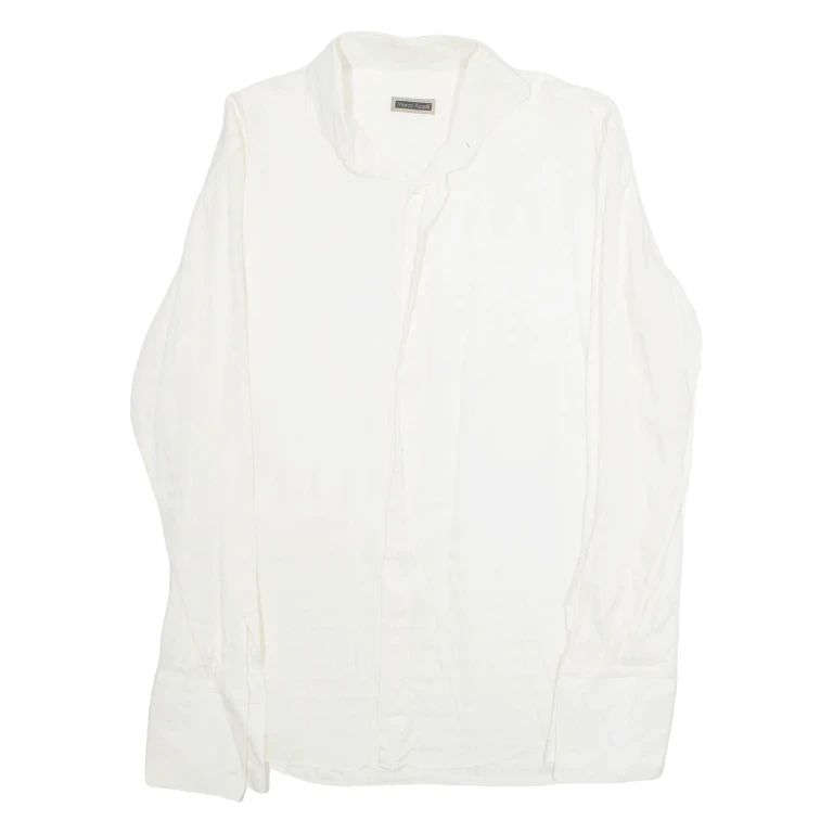 MARCO AZZALI Womens Blouse Cream Collared Long Sleeve L