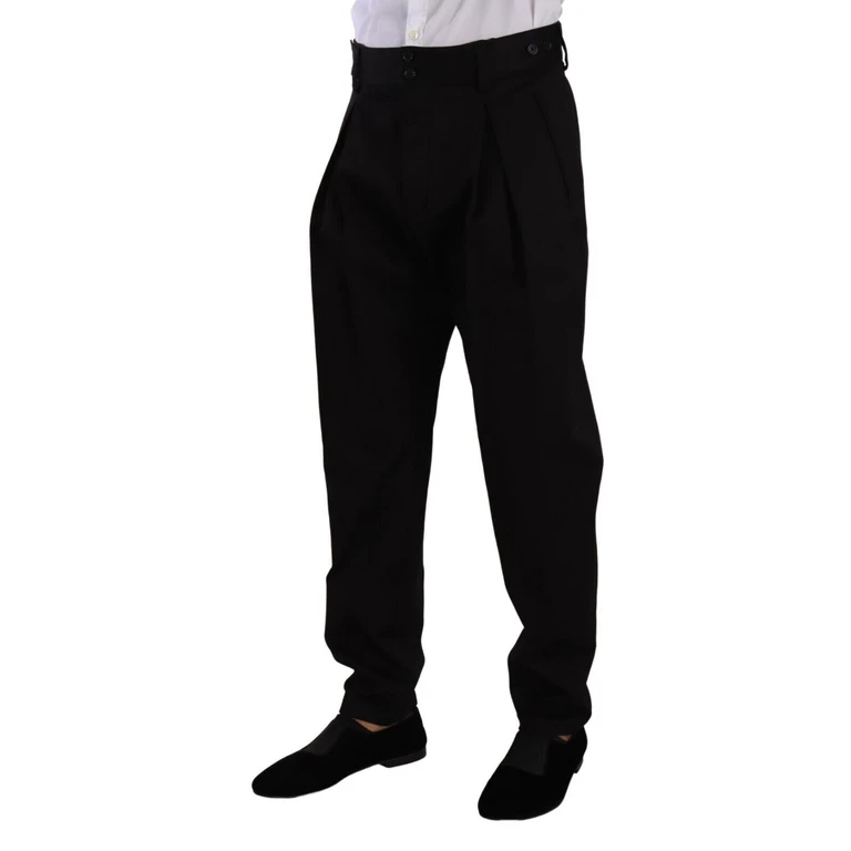 Dolce & Gabbana Black Cotton High Waist Men Trouser Dress Pants Elastane - Men