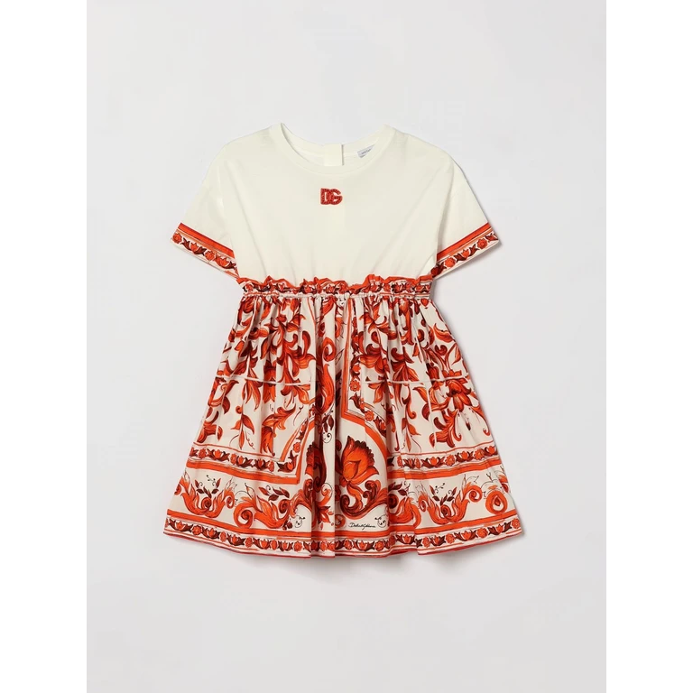 Girl's Majolica-Print Cotton Mini Dress with DG Logo (L5JDBFG7P4GS9000)