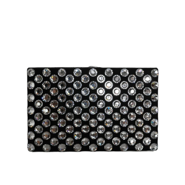 Dolce & Gabbana Black Velvet Crystal Clutch Evening Party Purse Bag Aluminium - Women