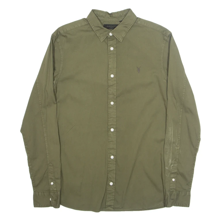 ALL SAINTS Mens Plain Shirt Green Long Sleeve S