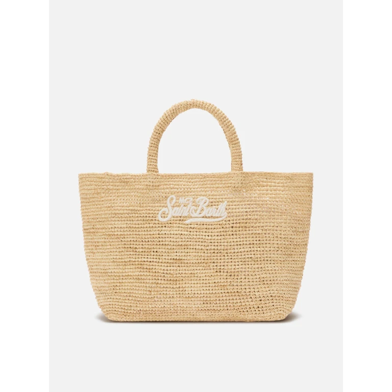 Medium Beach Raffia Bag With Embroidered Logo Brown - Unisex