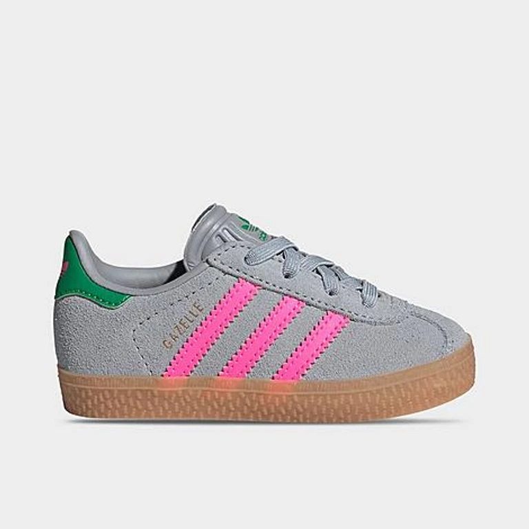 adidas Kids Toddler Originals Gazelle Comfort Closure Casual Shoes in Halo Silver/Lucid Pink/Green Size: 4.0