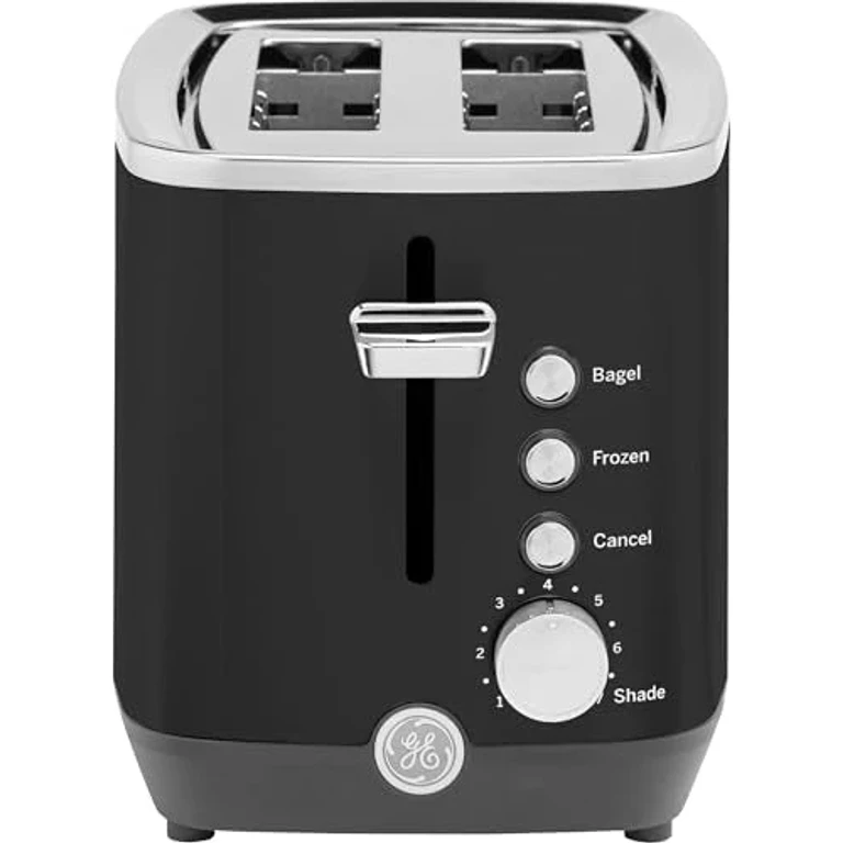 GE 2 Slice Black Stainless Steel Toaster, Extra Wide Slots for Toasting Bagels, Breads, Waffles & More, 7 Adjustable Shade Settings, Removable Crumb Tray, Countertop Kitchen Essentials, 850 Watts