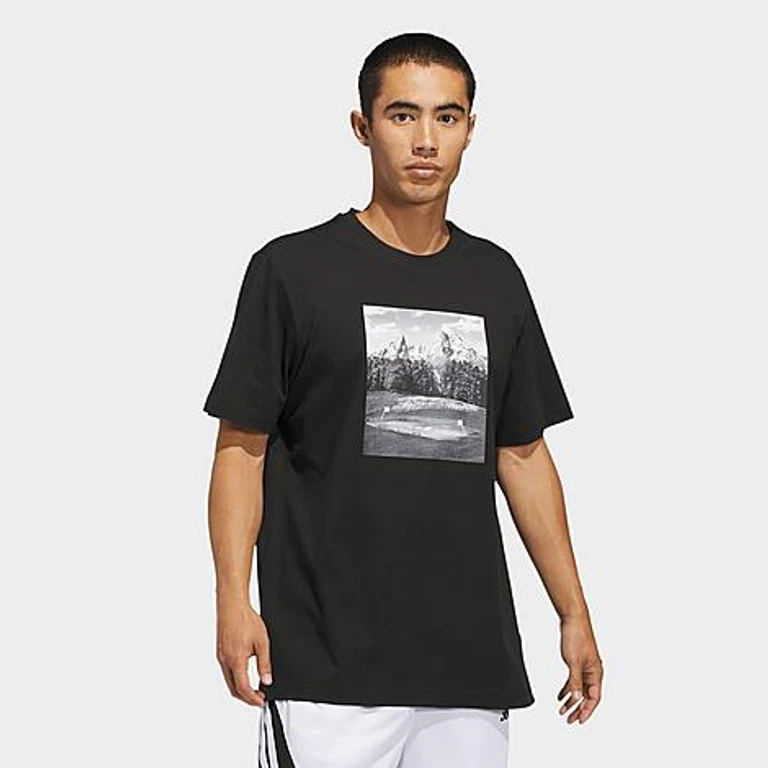 adidas Men's Hoop Sanctuary Graphic T-Shirt in Black Size: XS