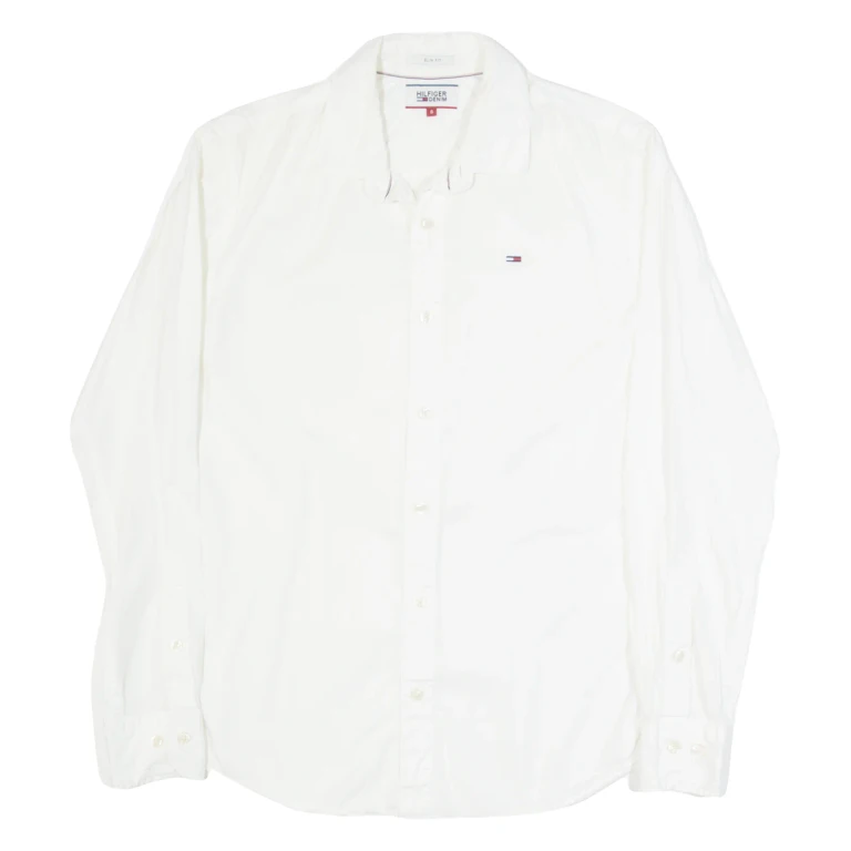 HILFIGER DENIM Slim Fit Mens Plain Shirt White Long Sleeve S