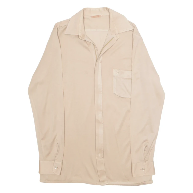M TREND Womens Bardot Blouse Beige Collared Long Sleeve L