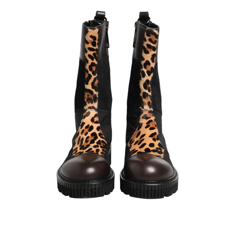 Dolce & Gabbana Multicolor Leopard Mid Calf Boots Shoes Crocodile+77lf - Men