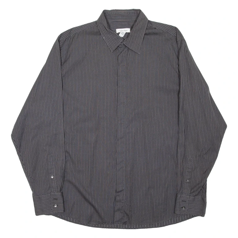 CALVIN KLEIN Mens Shirt Black Striped Long Sleeve XL