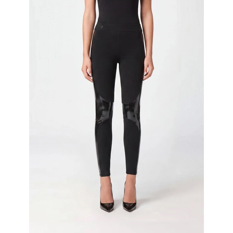 High-Waisted Jersey Leggings with Embroidered Side Bands (FACCWRT1414PTE003N02)