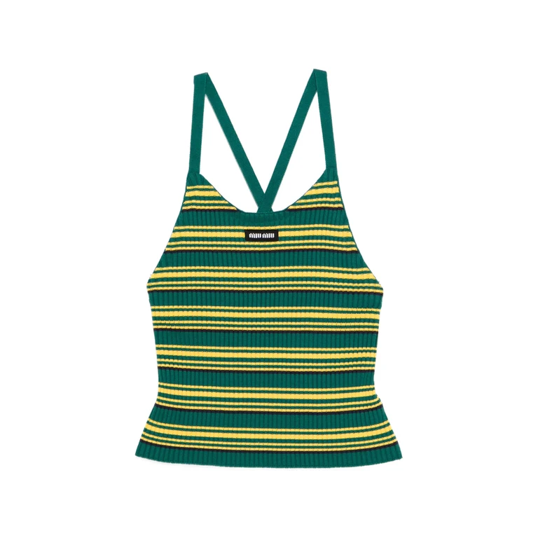 Miu Miu Stripe Halterneck Crop Tank Top