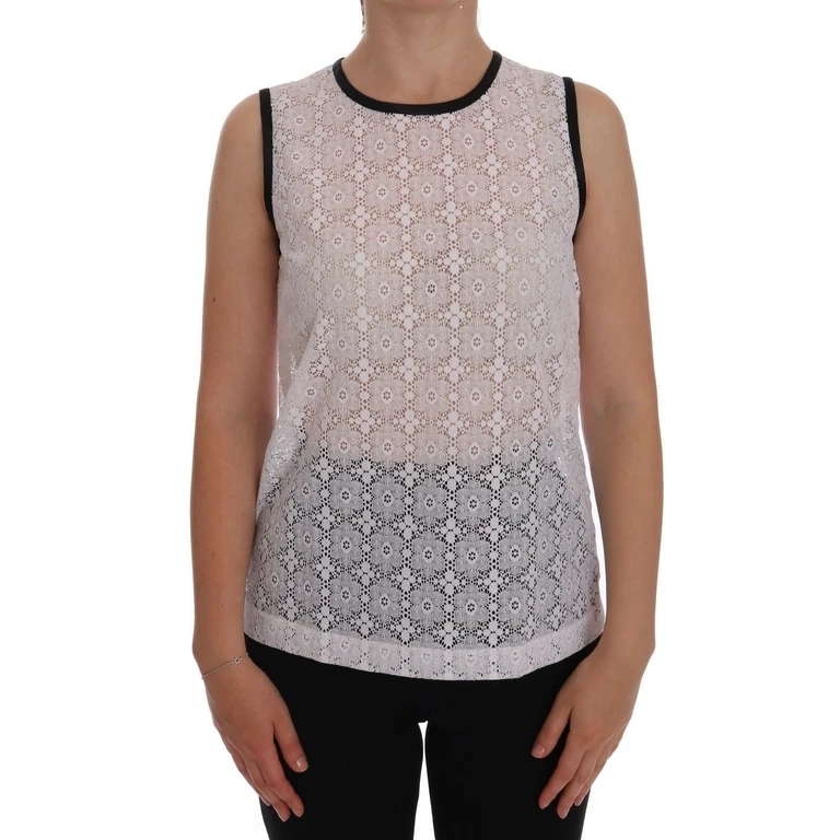 Dolce & Gabbana White Lace Floral Nylon Tank T-Shirt - Women