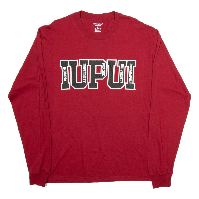 CHAMPION Indiana University Mens T-Shirt Red Long Sleeve USA M