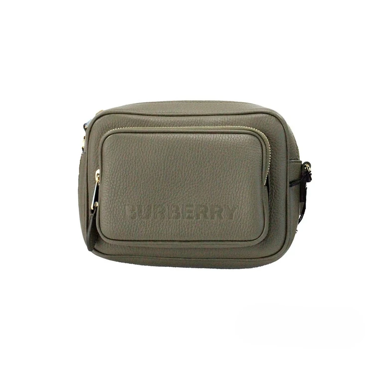 Burberry Small Branded Dark Fern Green Grainy Leather Camera Crossbody Bag Gold - Women