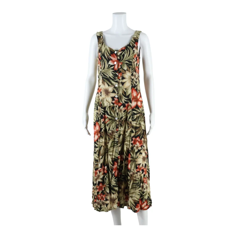ROBBIE BEE Womens Day Dress Green Floral Sleeveless Long UK 6