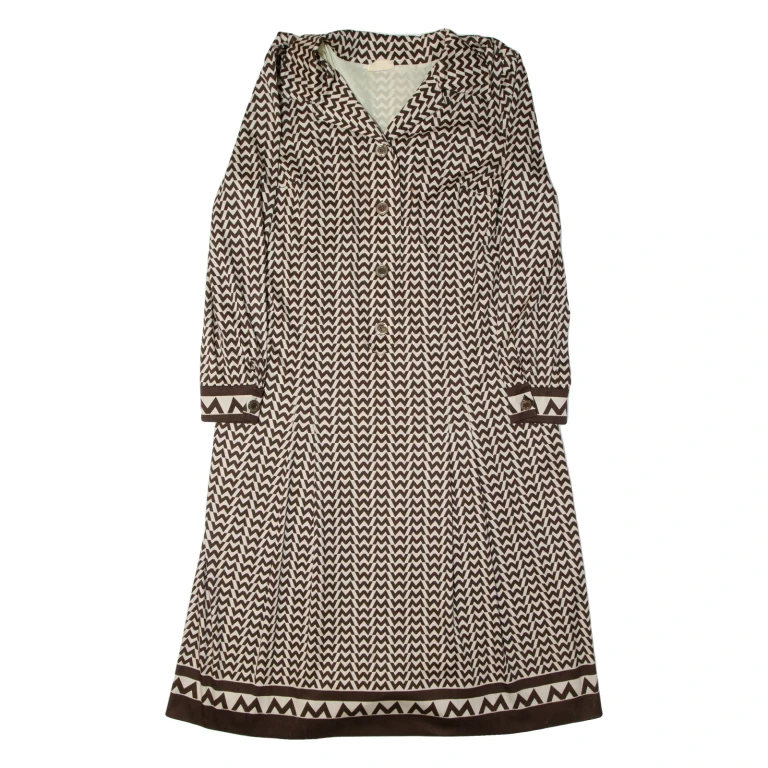 SORA Stretch Womens A-Line Dress Brown 90s Crazy Pattern Midi L