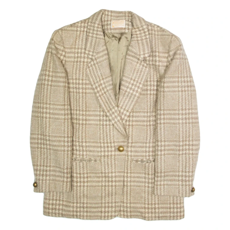 PENDLETON Womens Blazer Jacket Beige Wool Plaid XL