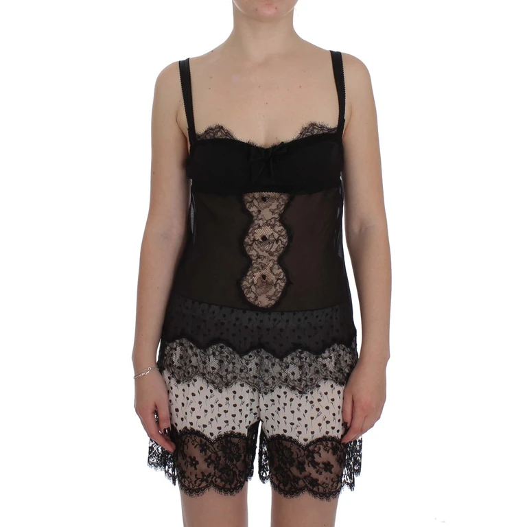Dolce & Gabbana Black Silk Floral Lace Lingerie Top Elastane - Women