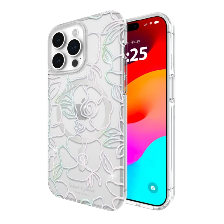 new york iPhone 15 Pro Max Case Compatible with MagSafe - Modern Floral Silver