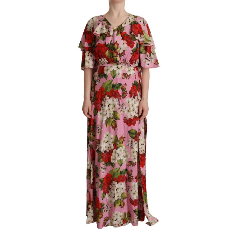 Dolce & Gabbana Pink Floral Silk Stretch Gown Maxi Dress - Women