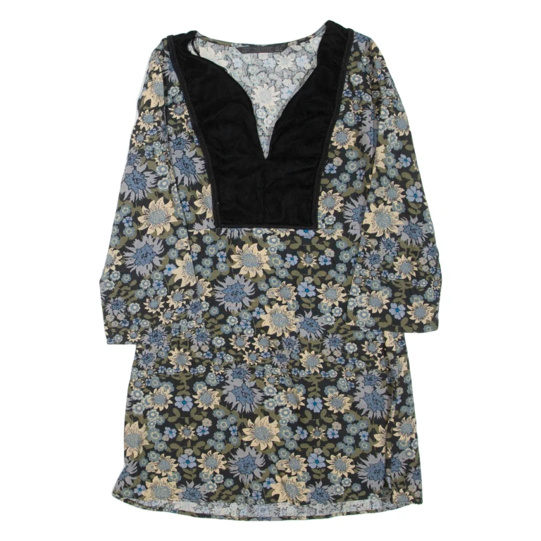 ZARA Womens Day Dress Black Floral Long Sleeve Knee Length S