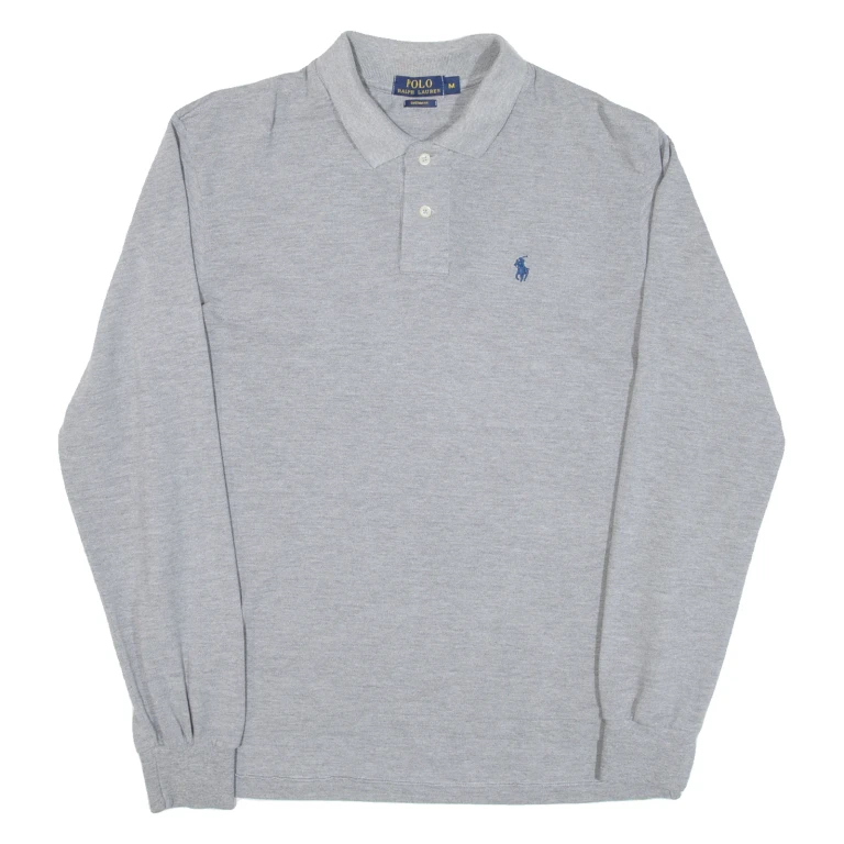 POLO RALPH LAUREN Custom Fit Mens Polo Shirt Grey Long Sleeve M