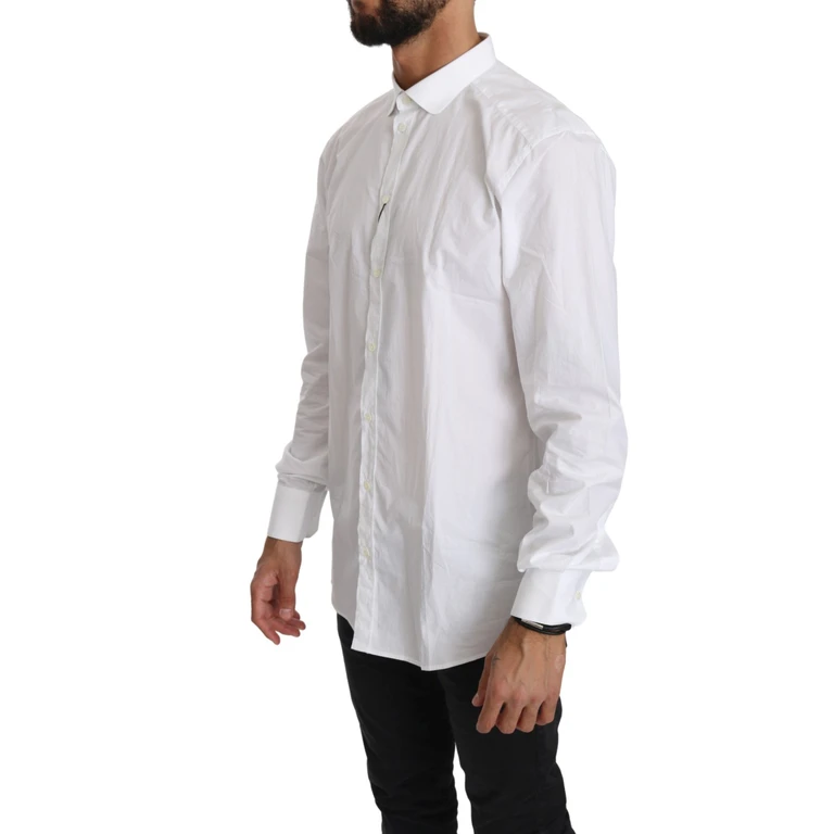 White Cotton Long Sleeve Top Shirt - Men