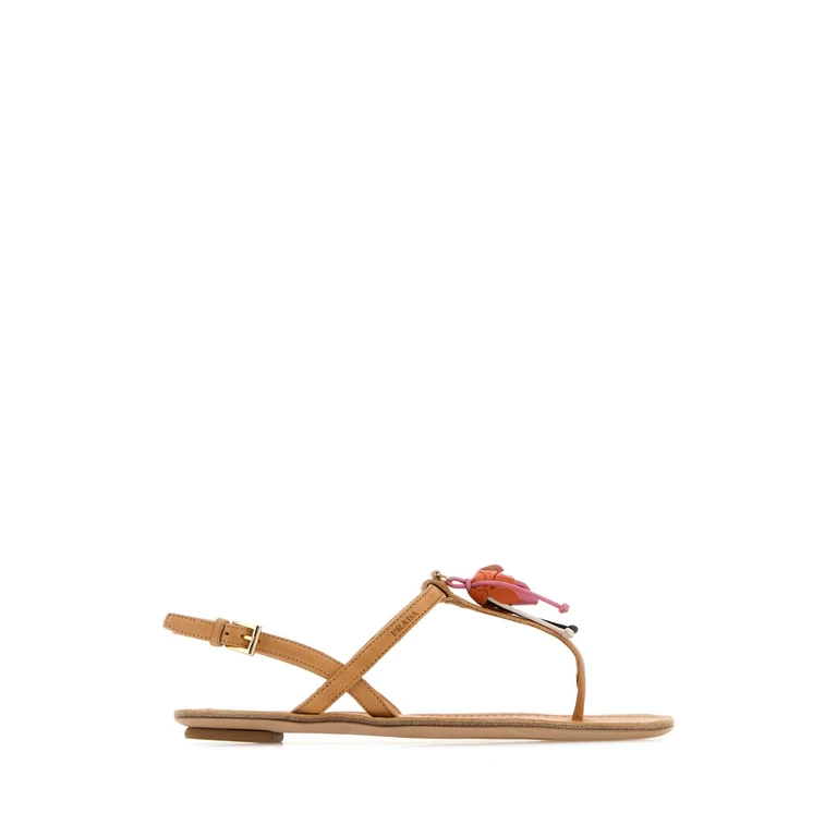 Camel Leather Thong Sandals Naturale Sandali - Women