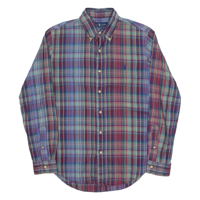 RALPH LAUREN Slim Fit Mens Shirt Blue Check Long Sleeve S